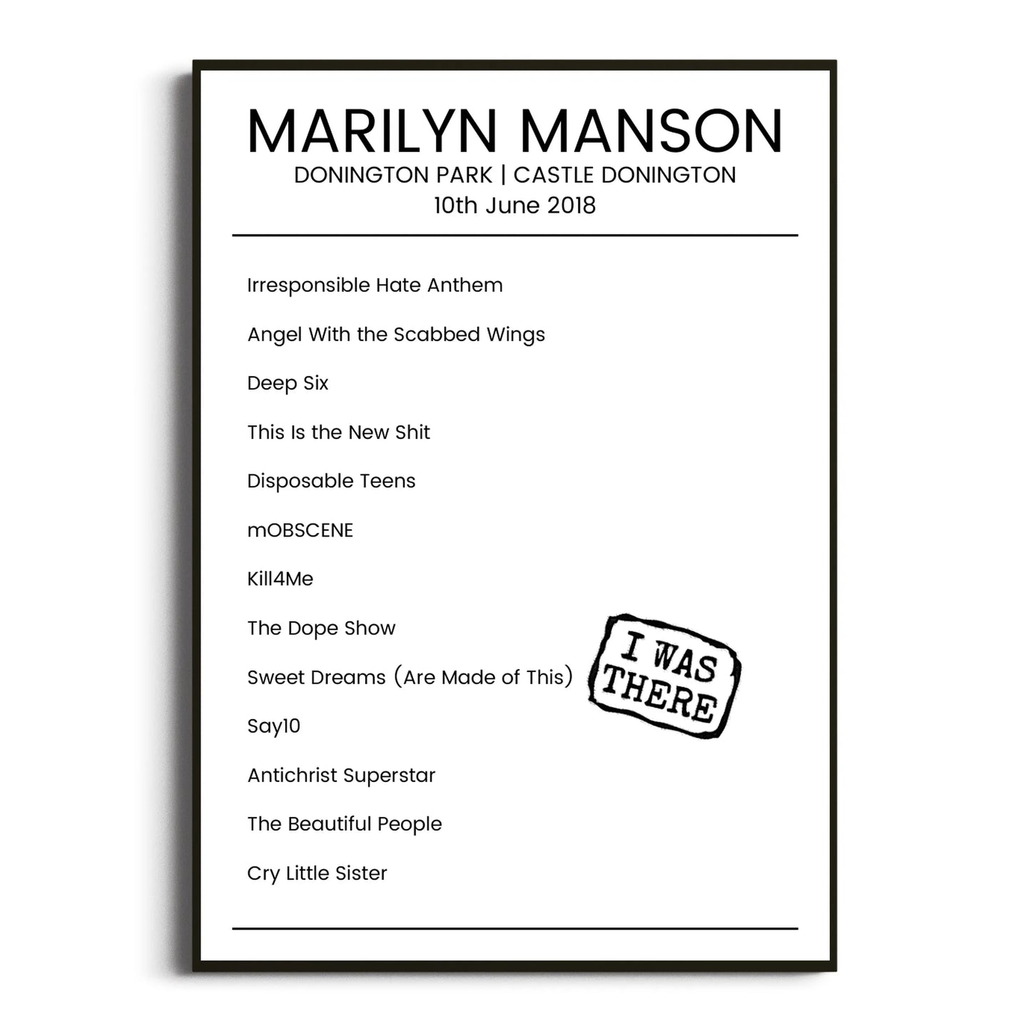 Marilyn Manson Castle Donington 10 June 2018 Setlist Poster