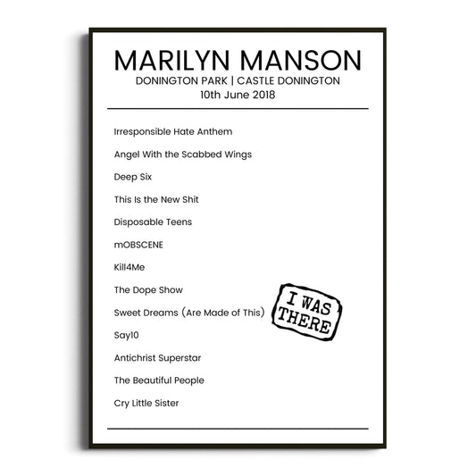 Marilyn Manson Castle Donington 10 June 2018 Setlist Poster