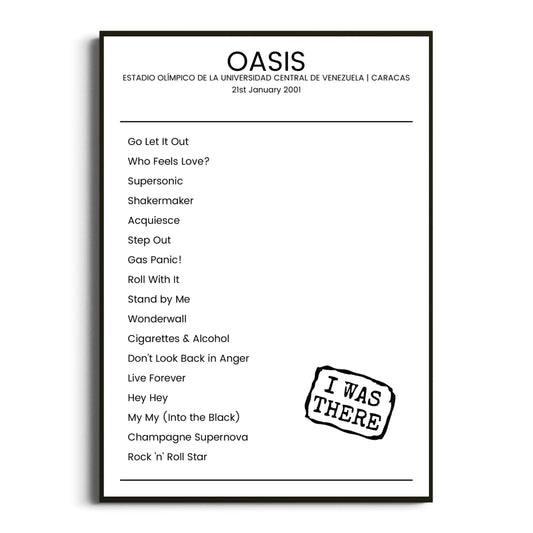 Oasis Caracas 21 January 2001 Setlist Poster