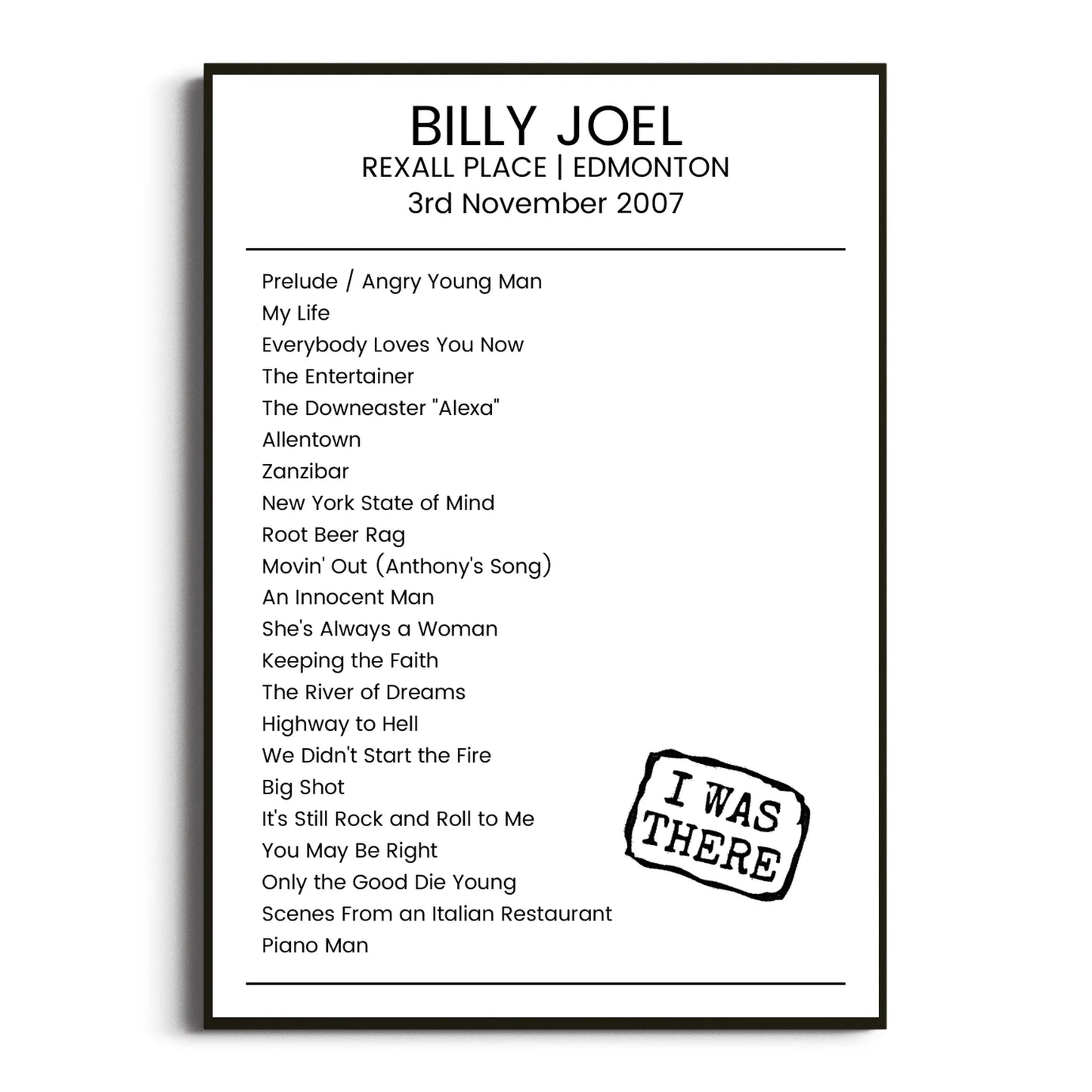 Billy Joel Edmonton 03 November 2007 Setlist Poster