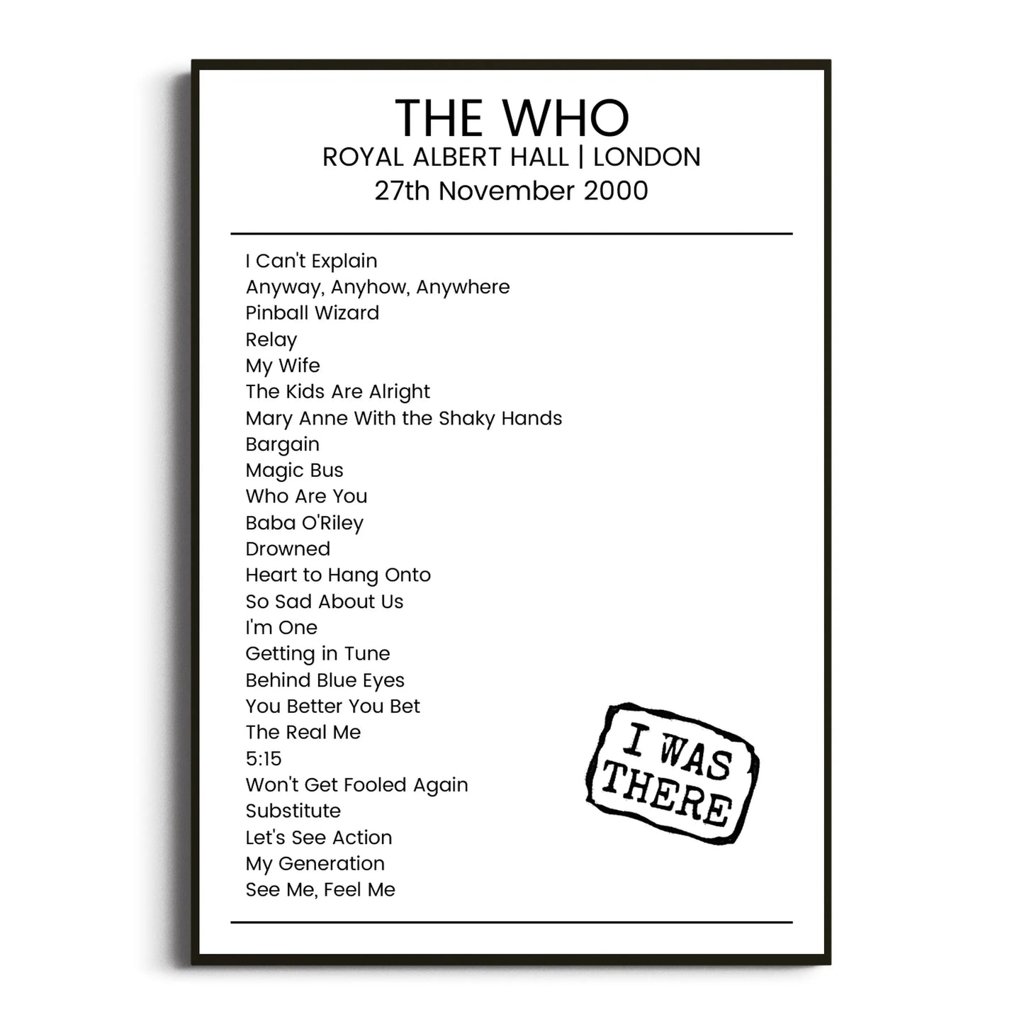 The Who London 27 November 2000 Setlist Poster