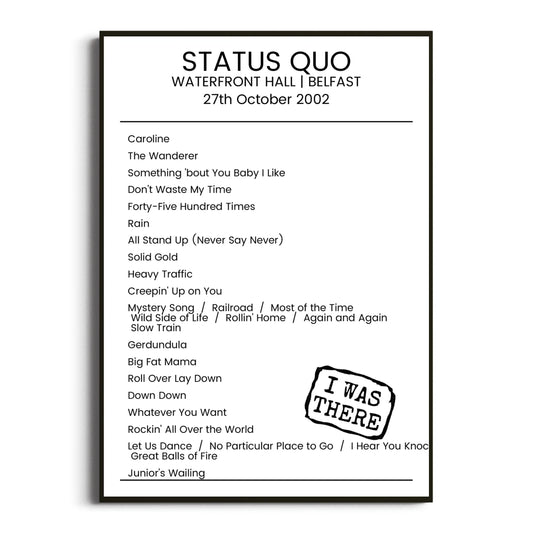 Status Quo Belfast 27 October 2002 Setlist Poster