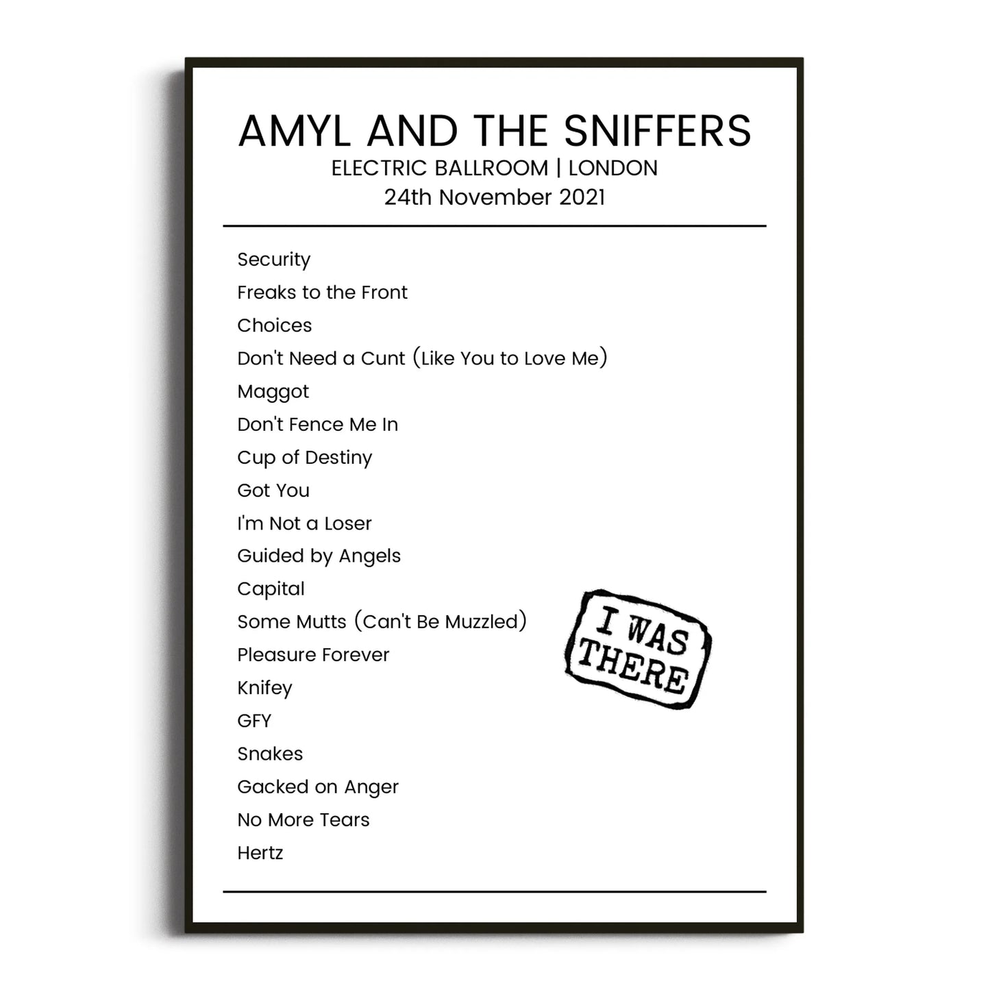 Amyl and the Sniffers London 24 November 2021 Setlist Poster