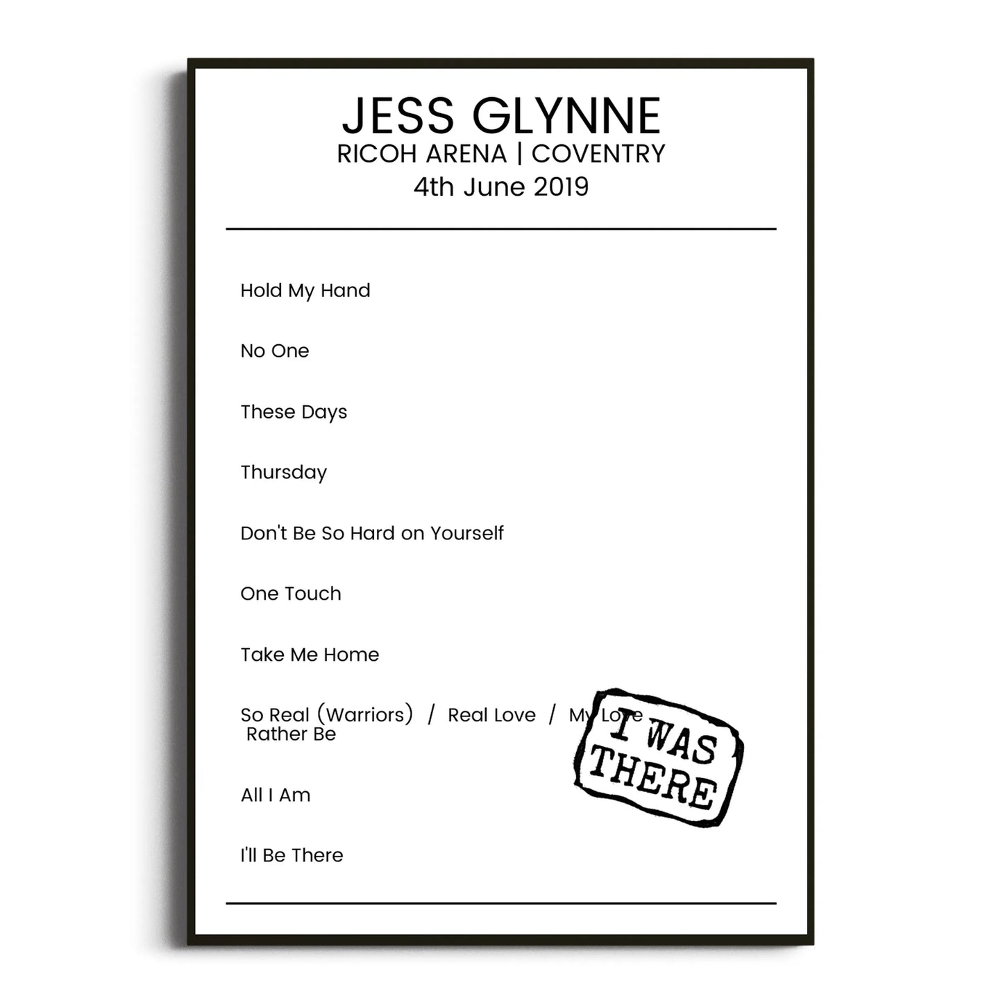 Jess Glynne Coventry 04 June 2019 Setlist Poster