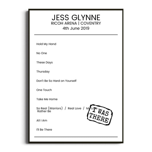 Jess Glynne Coventry 04 June 2019 Setlist Poster