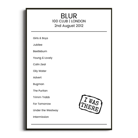 Blur London 02 August 2012 Setlist Poster