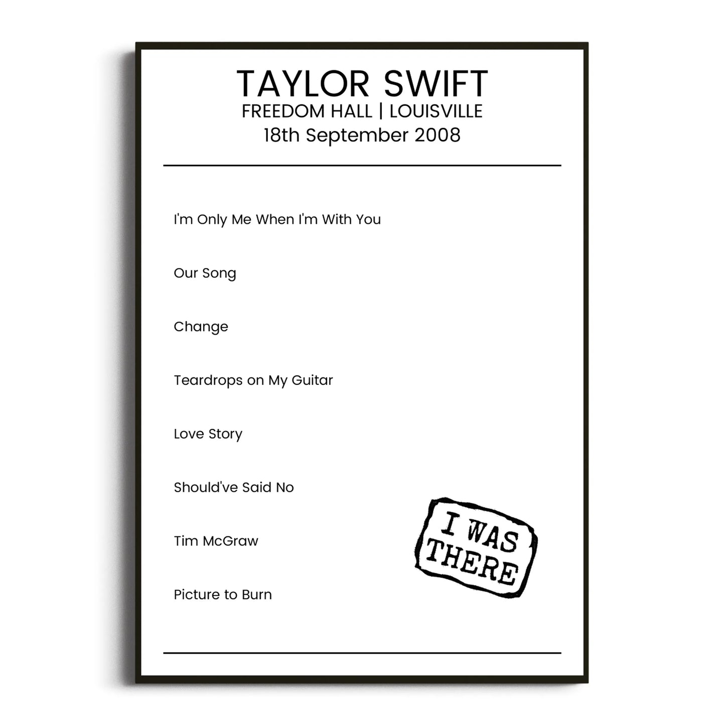 Taylor Swift Louisville 18 September 2008 Setlist Poster