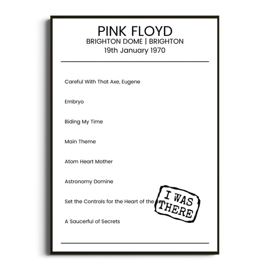 Pink Floyd Brighton 19 January 1970 Setlist Poster