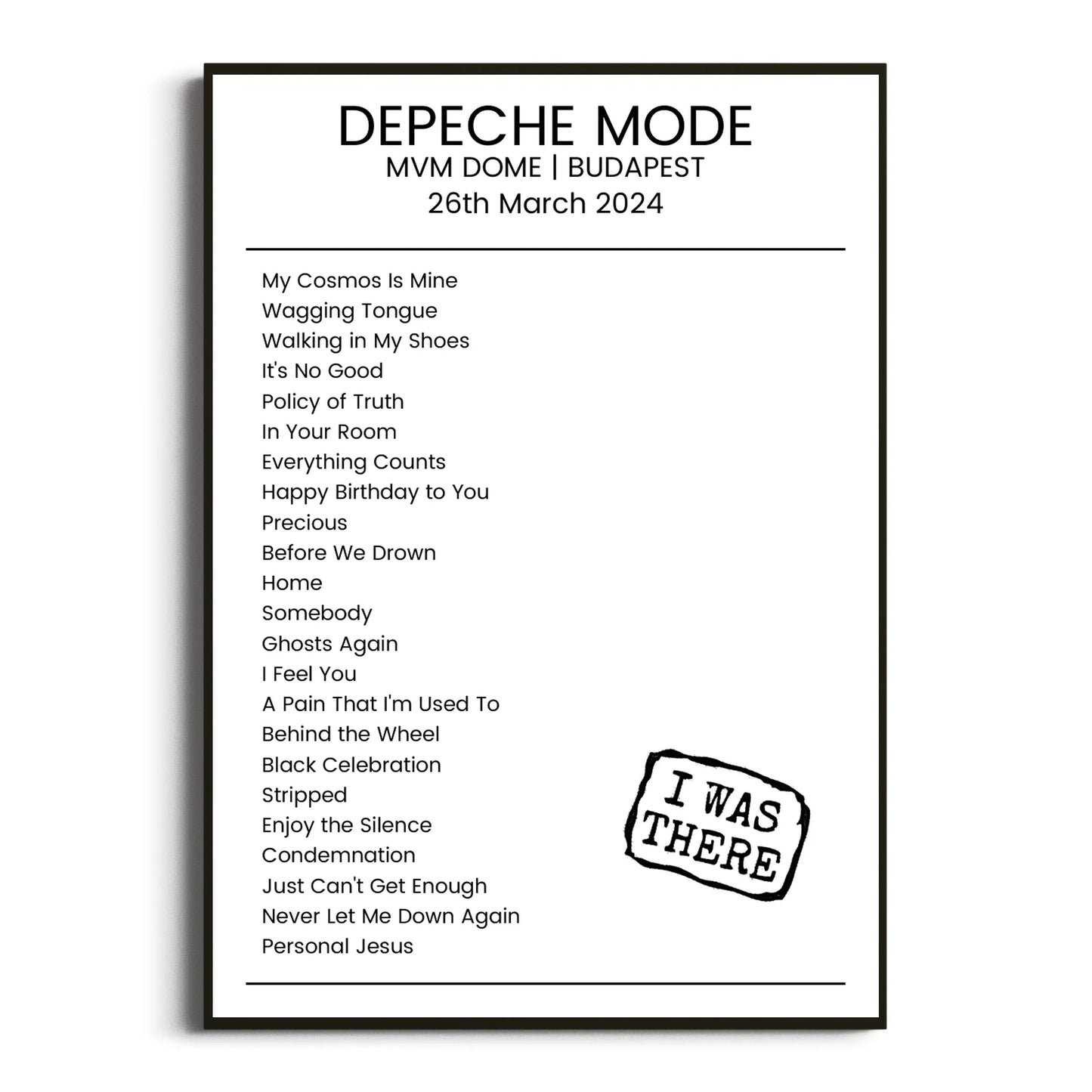 Depeche Mode Budapest 26 March 2024 Setlist Poster