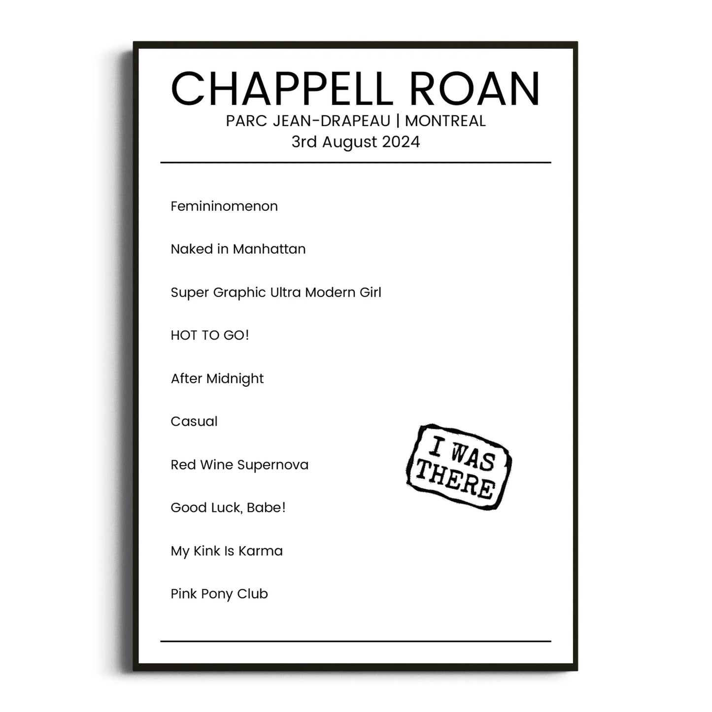 Chappell Roan Montreal 03 August 2024 Setlist Poster