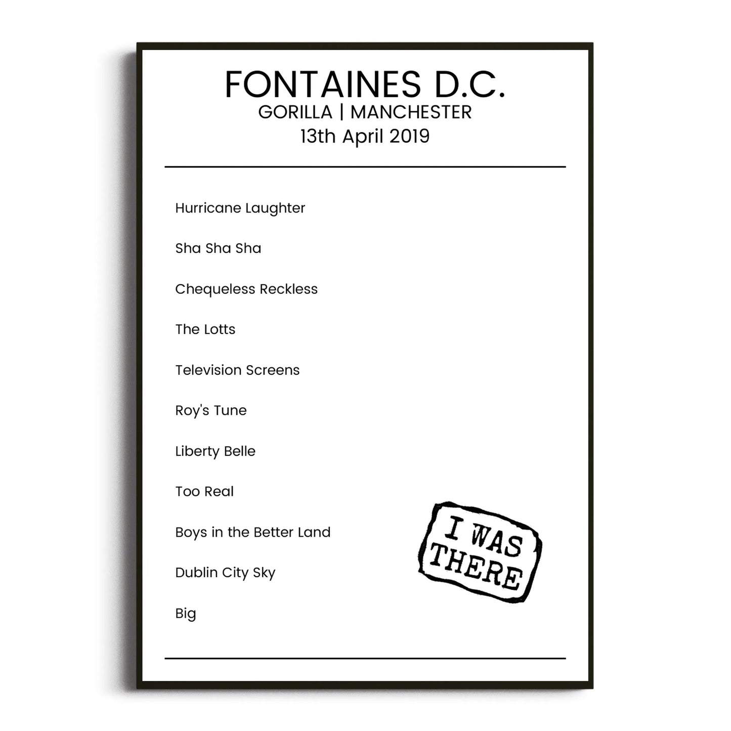 Fontaines D.C. Manchester 13 April 2019 Setlist Poster