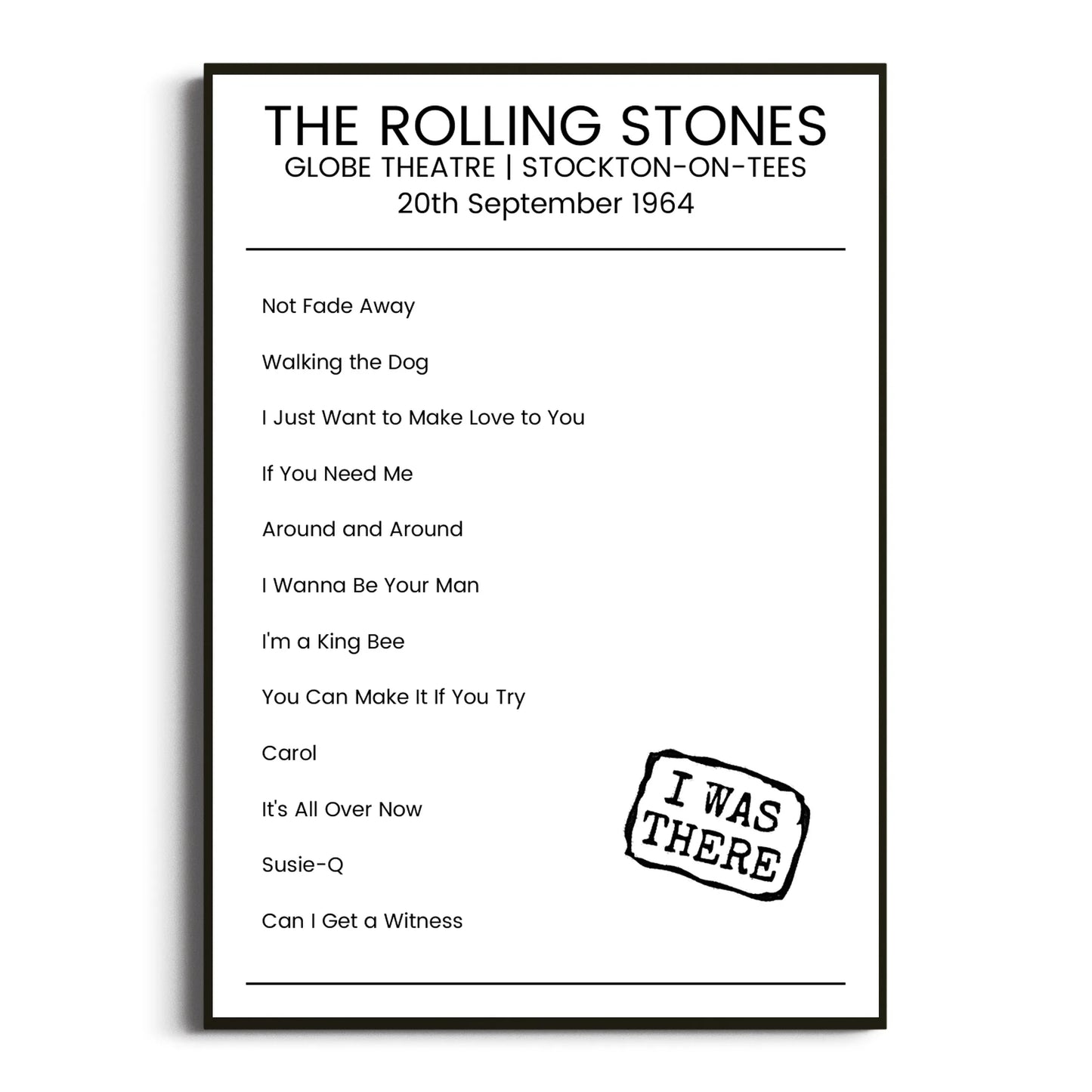 The Rolling Stones Stockton-on-Tees 20 September 1964 Setlist Poster