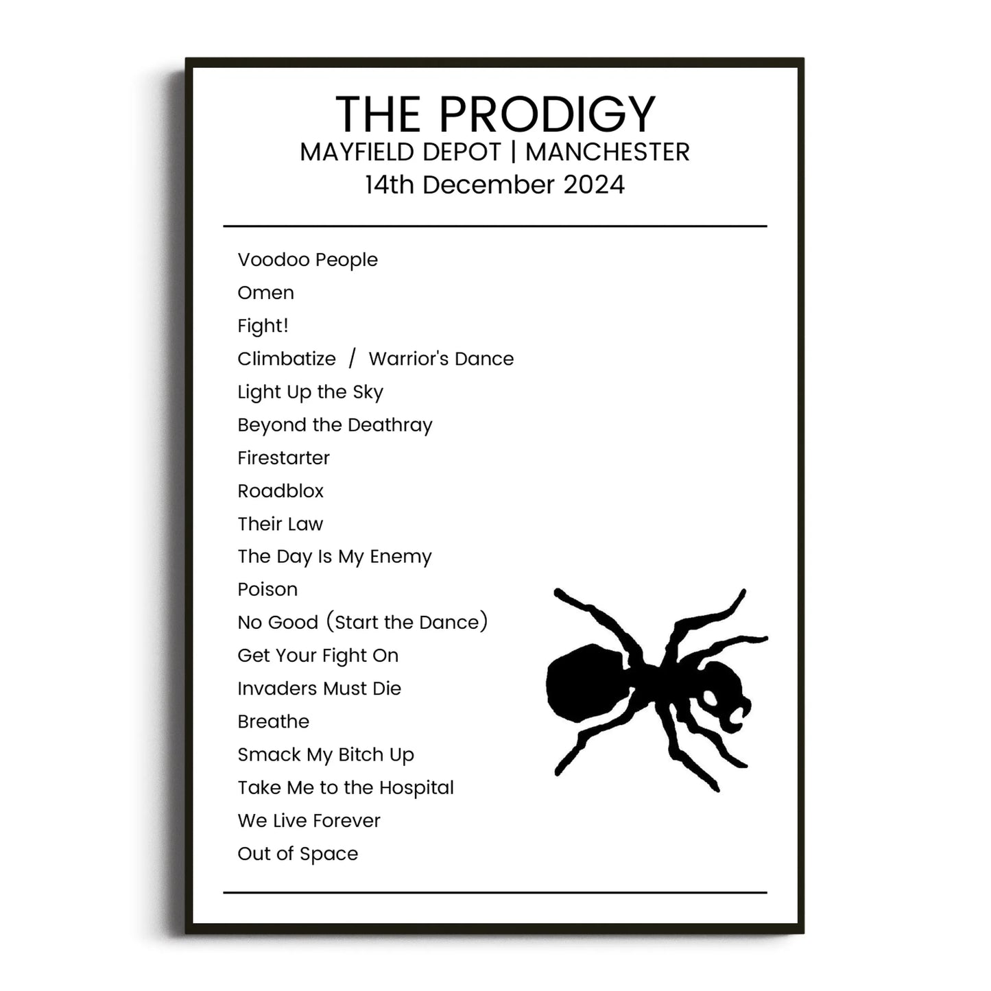 The Prodigy Manchester 14 December 2024 Setlist Poster