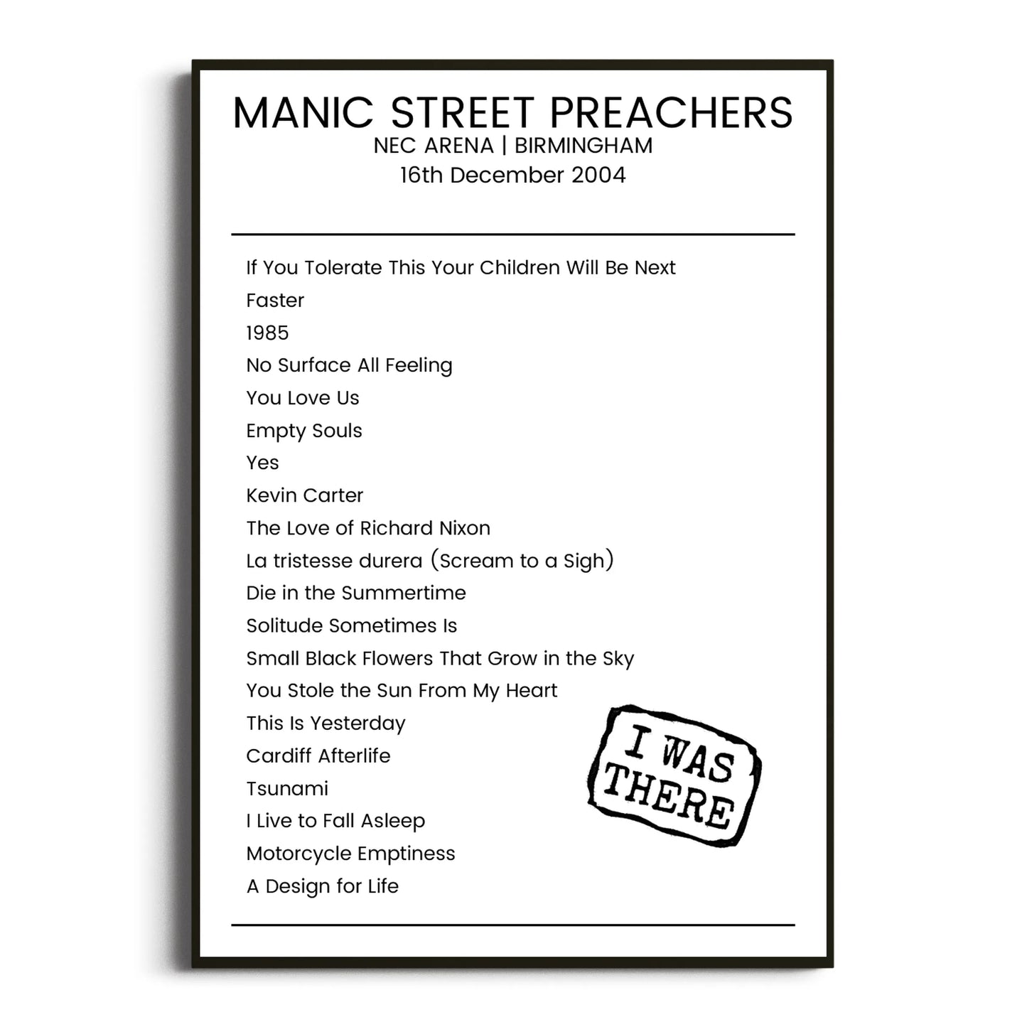 Manic Street Preachers Birmingham 16 December 2004 Setlist Poster