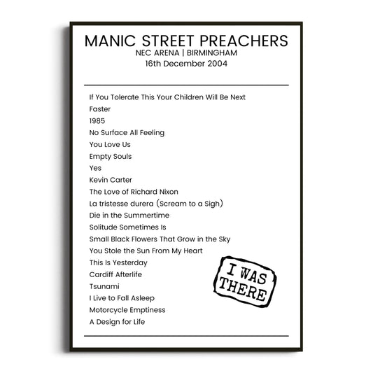 Manic Street Preachers Birmingham 16 December 2004 Setlist Poster