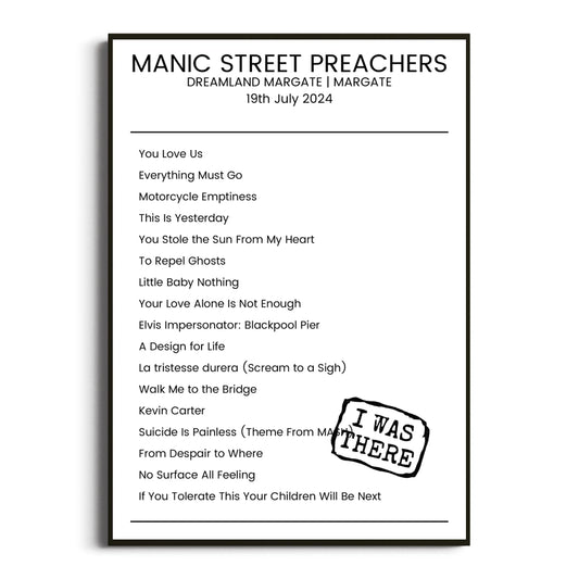 Manic Street Preachers Margate 19 July 2024 Setlist Poster