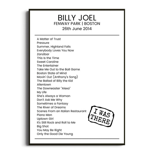 Billy Joel Boston 26 June 2014 Setlist Poster