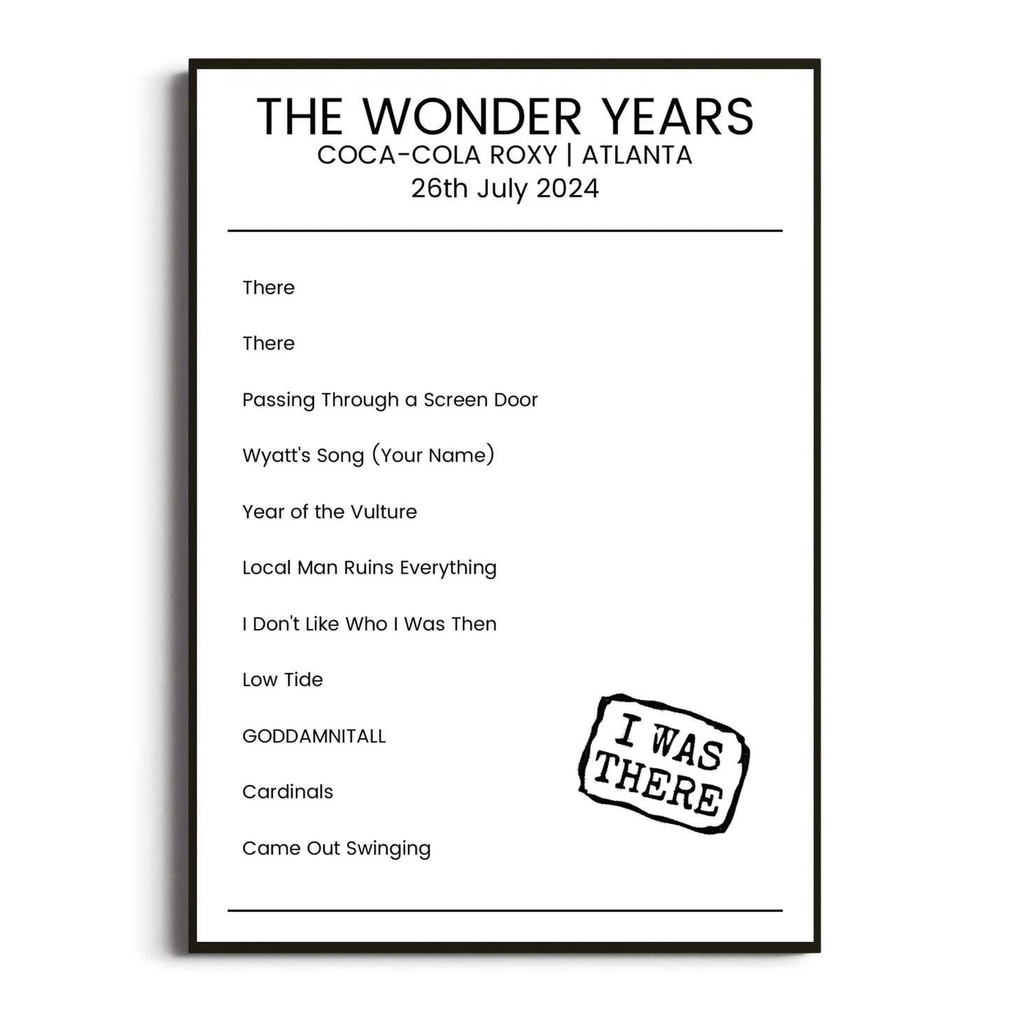 The Wonder Years Atlanta 26 July 2024 Setlist Poster