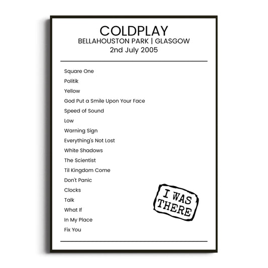 Coldplay Glasgow 02 July 2005 Setlist Poster