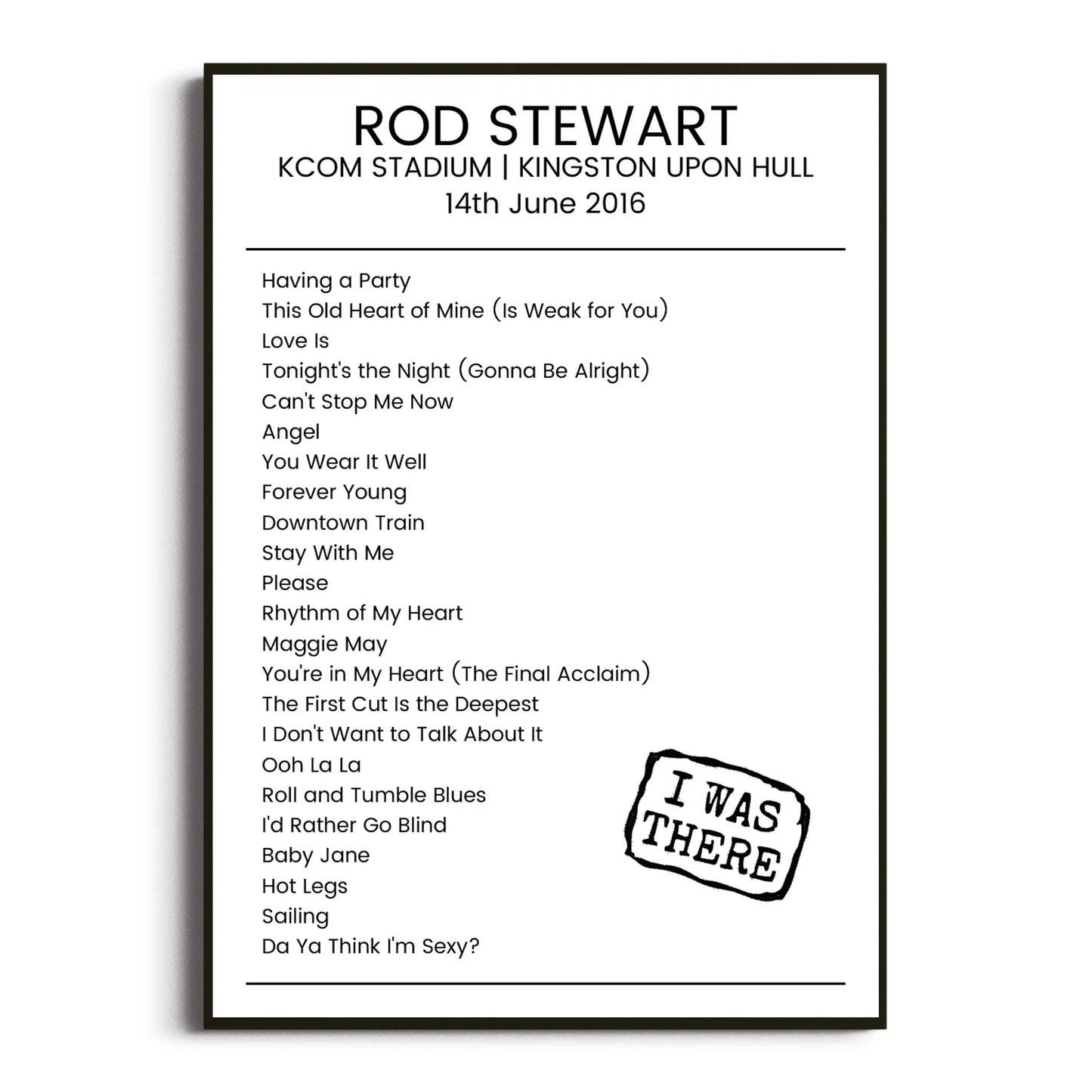 Rod Stewart Kingston upon Hull 14 June 2016 Setlist Poster