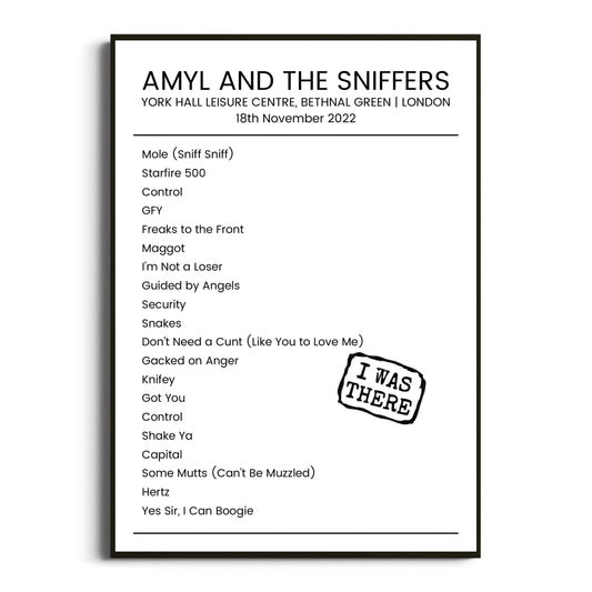 Amyl and the Sniffers London 18 November 2022 Setlist Poster