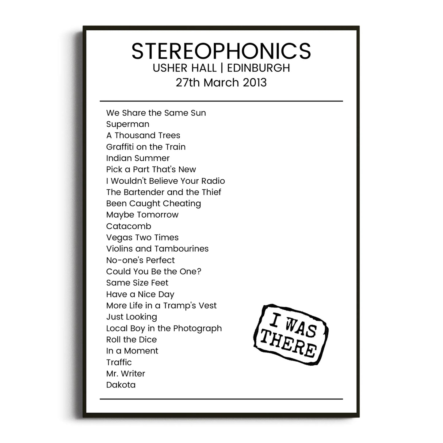 Stereophonics Edinburgh 27 March 2013 Setlist Poster