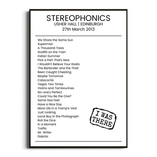 Stereophonics Edinburgh 27 March 2013 Setlist Poster