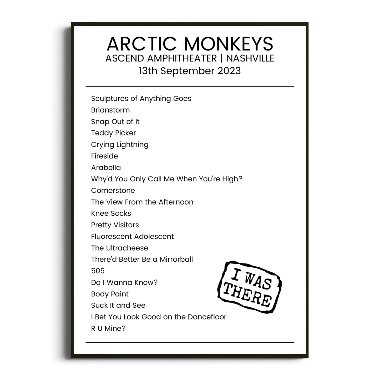 Arctic Monkeys Nashville 13 September 2023 Setlist Poster