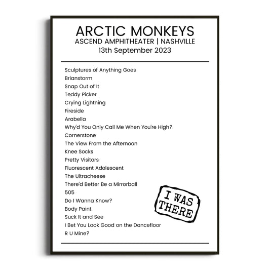 Arctic Monkeys Nashville 13 September 2023 Setlist Poster