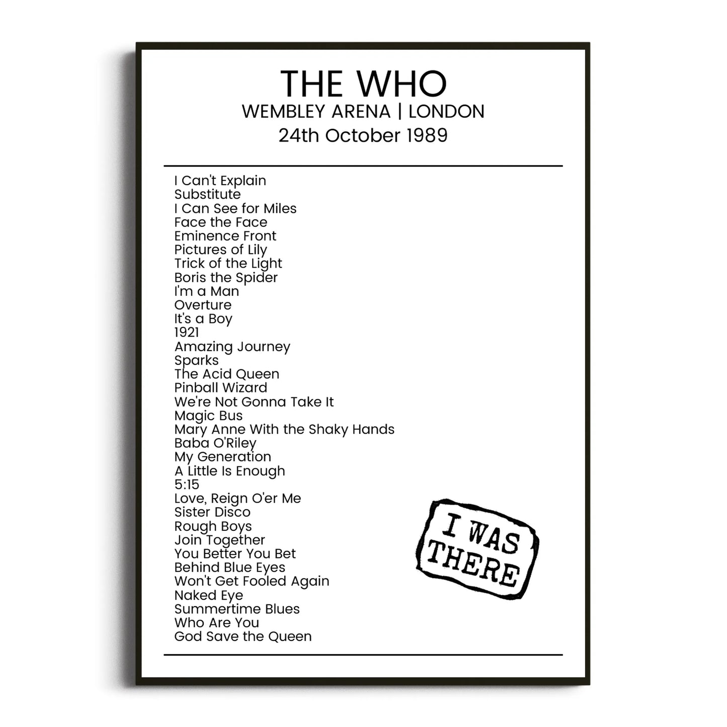 The Who London 24 October 1989 Setlist Poster