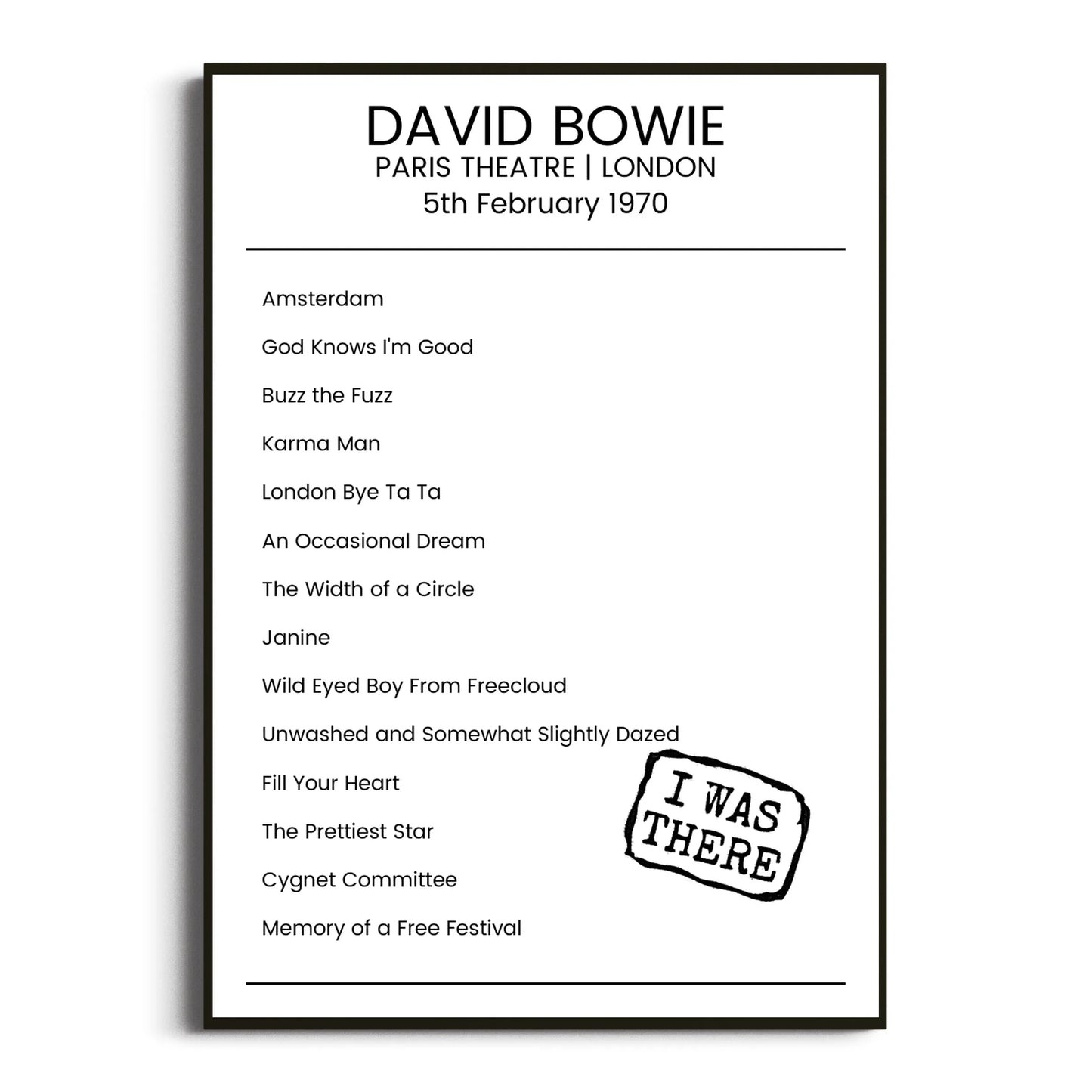 David Bowie London 05 February 1970 Setlist Poster