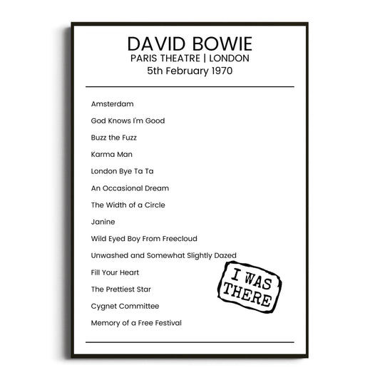 David Bowie London 05 February 1970 Setlist Poster