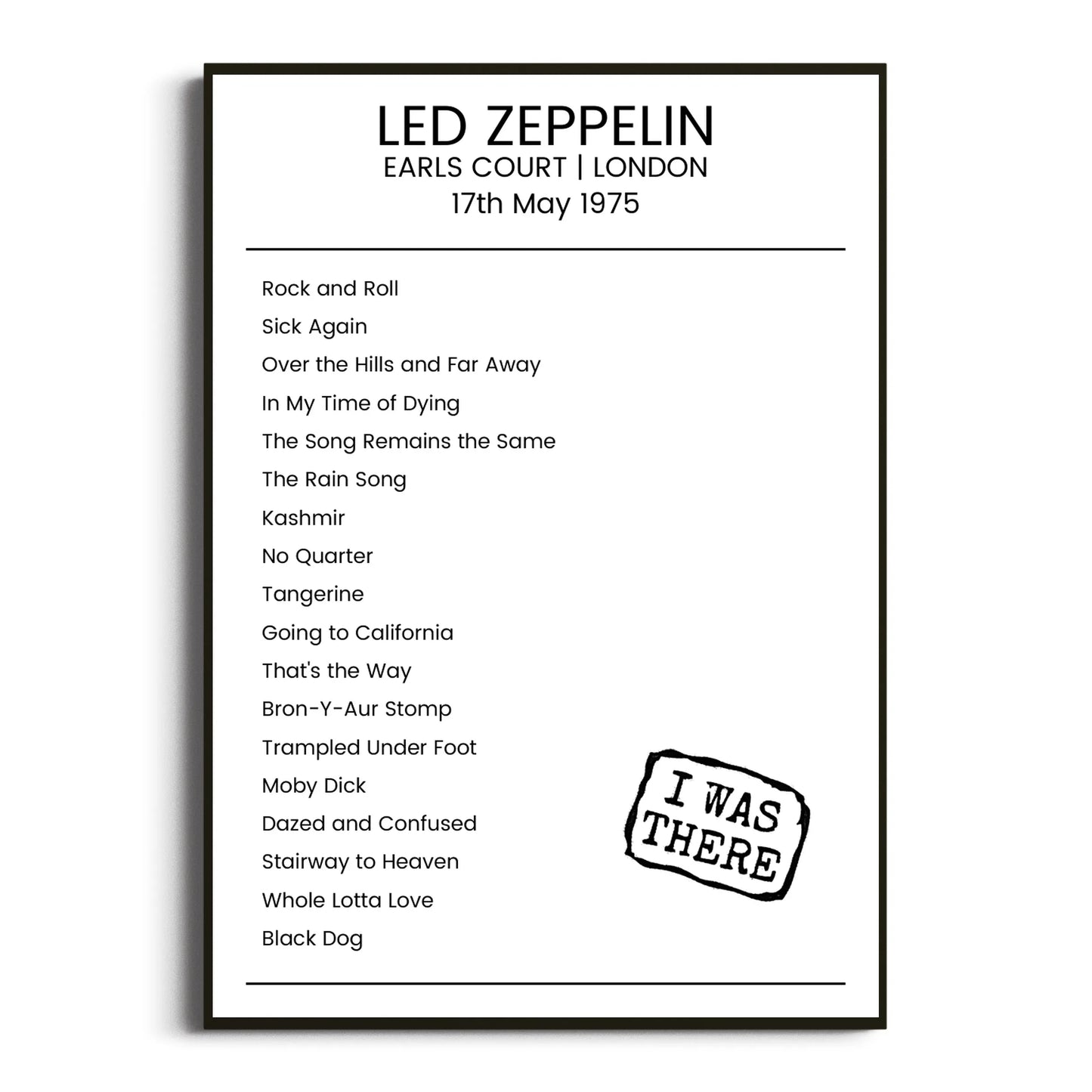 Led Zeppelin London 17 May 1975 Setlist Poster