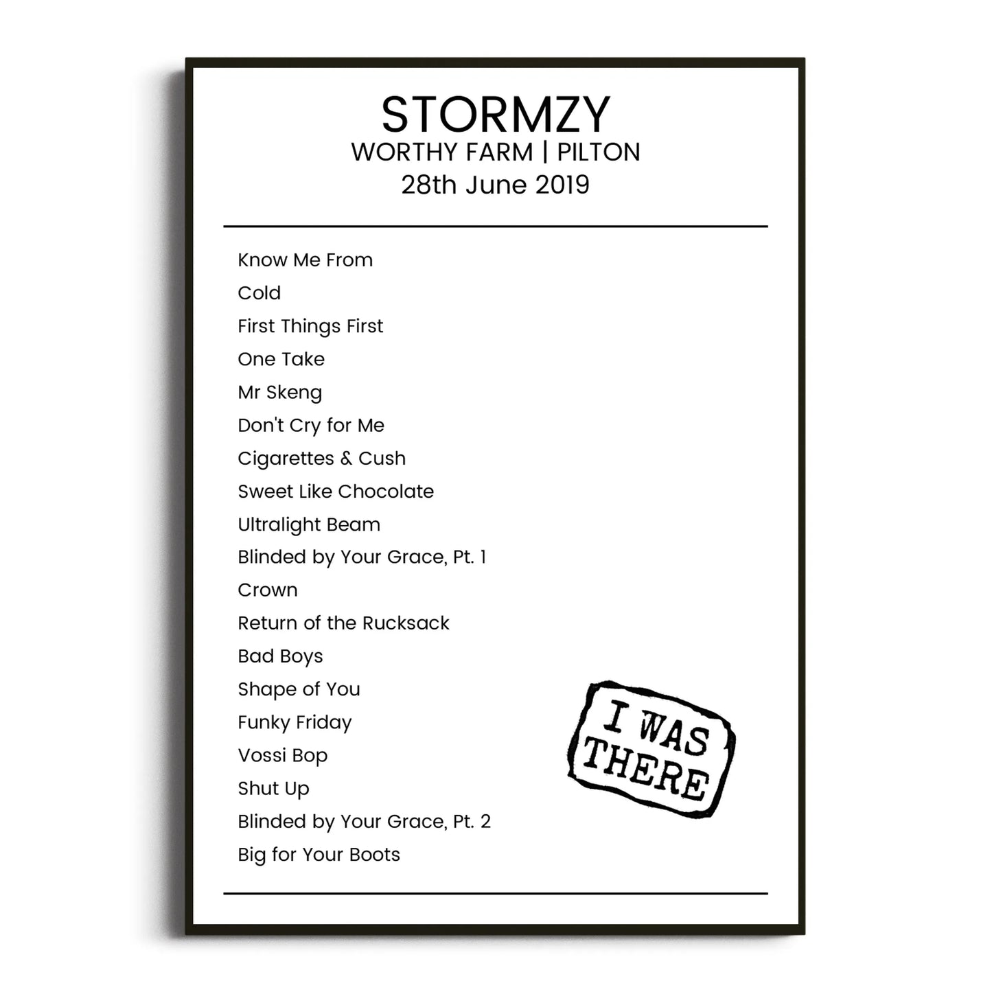 Stormzy Pilton 28 June 2019 Setlist Poster