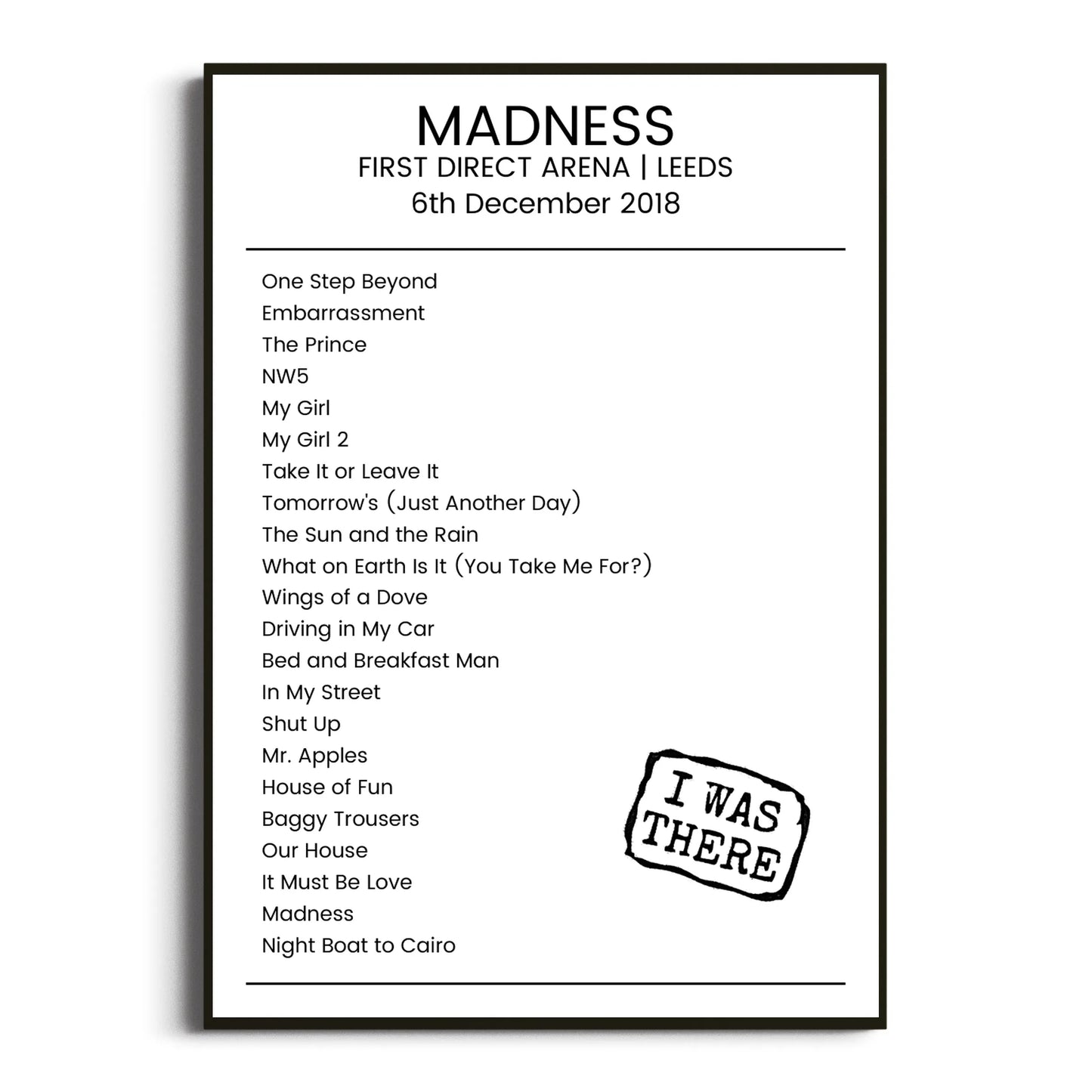 Madness Leeds 06 December 2018 Setlist Poster