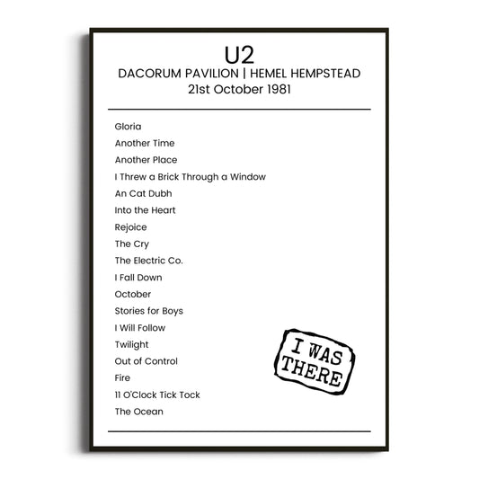 U2 Hemel Hempstead 21 October 1981 Setlist Poster