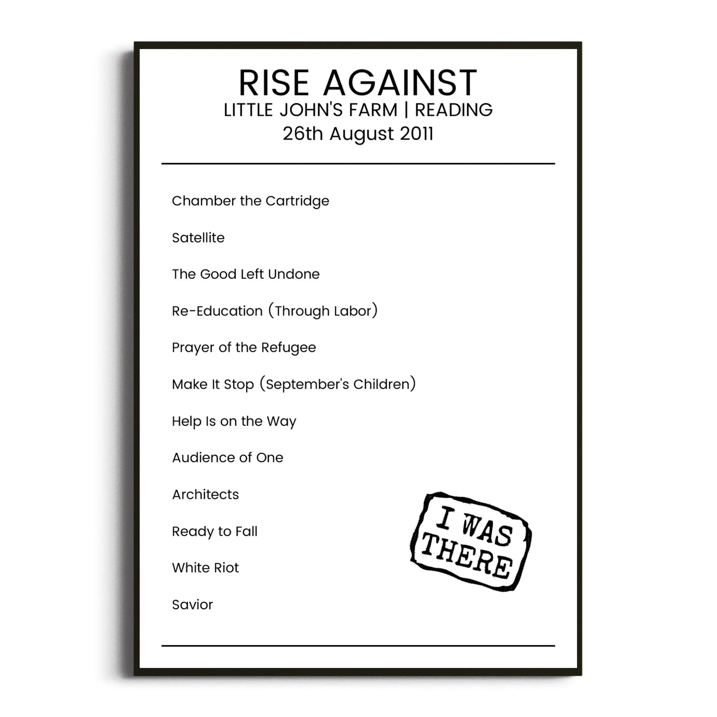 Rise Against Reading 26 August 2011 Setlist Poster