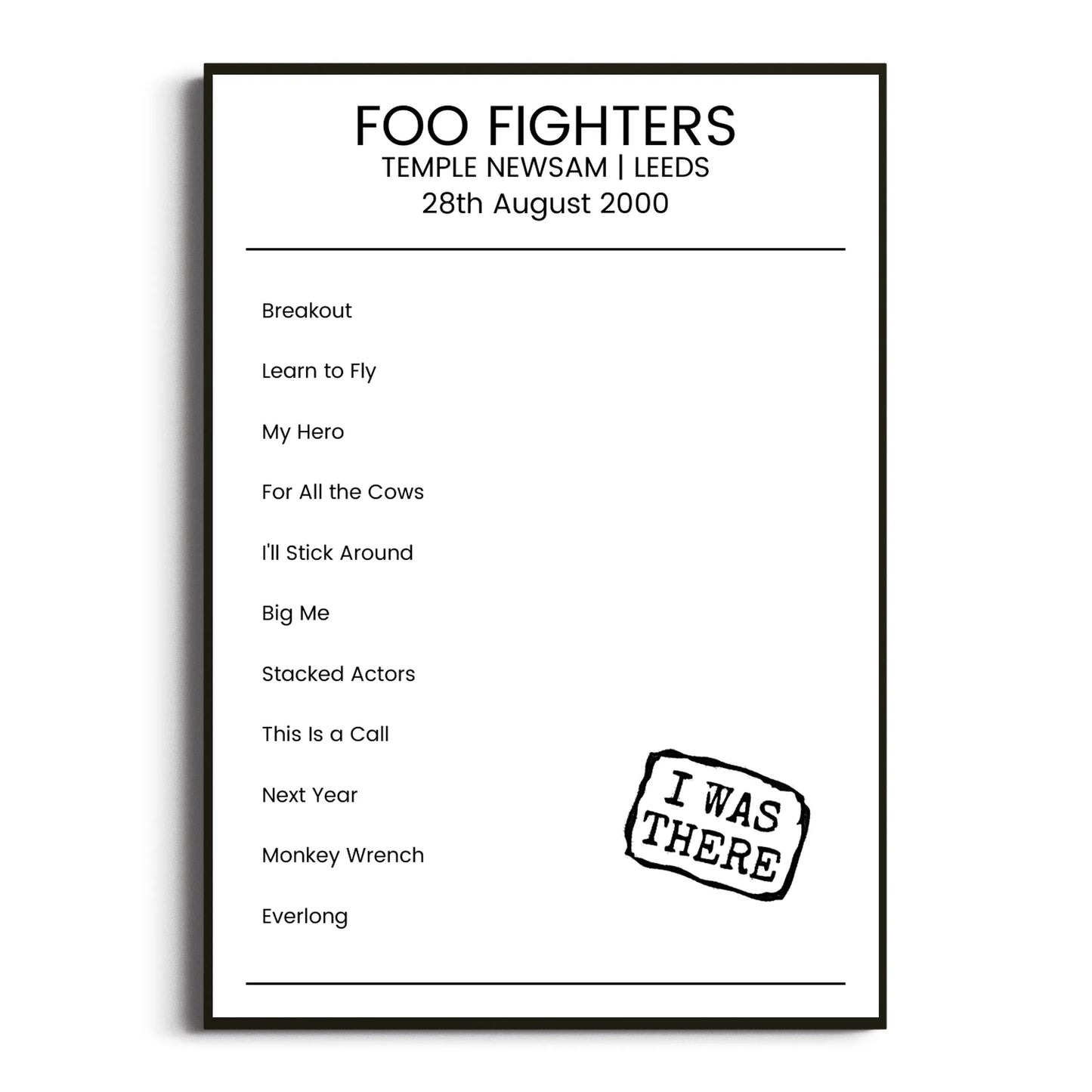 Foo Fighters Leeds 28 August 2000 Setlist Poster