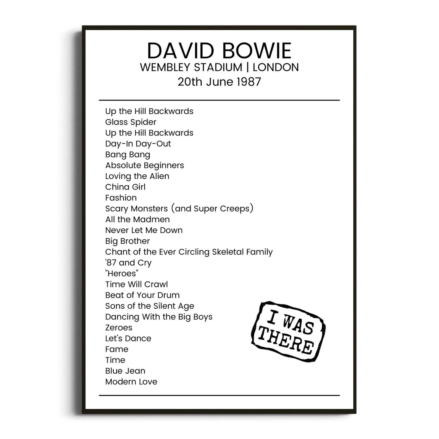 David Bowie London 20 June 1987 Setlist Poster