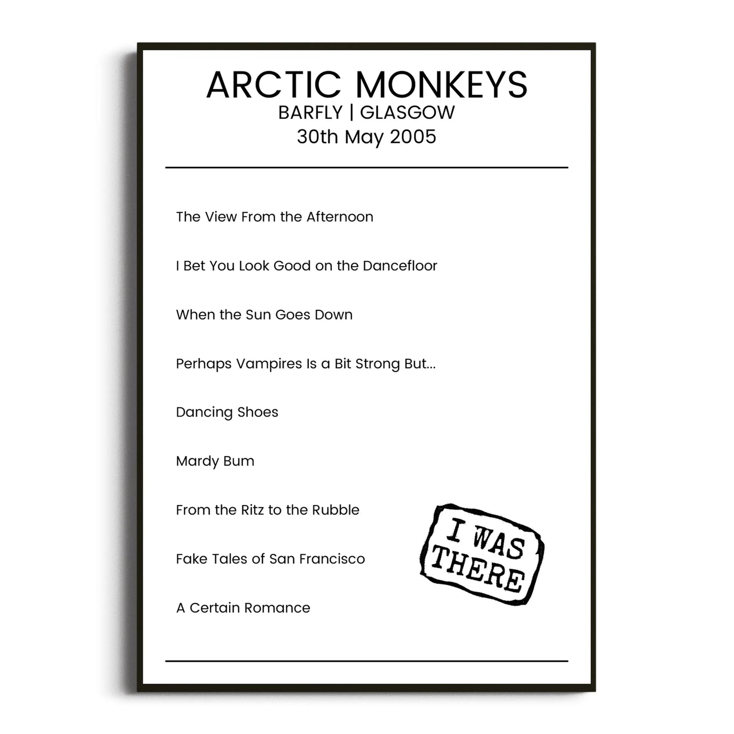 Arctic Monkeys Glasgow 30 May 2005 Setlist Poster