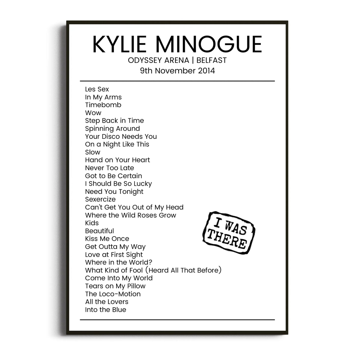 Kylie Minogue Belfast 09 November 2014 Setlist Poster