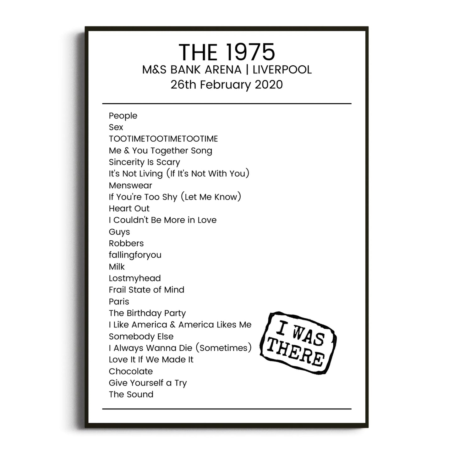 The 1975 Liverpool 26 February 2020 Setlist Poster