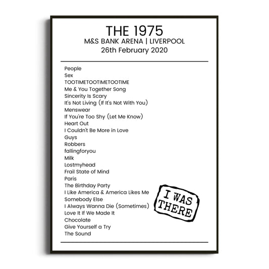 The 1975 Liverpool 26 February 2020 Setlist Poster