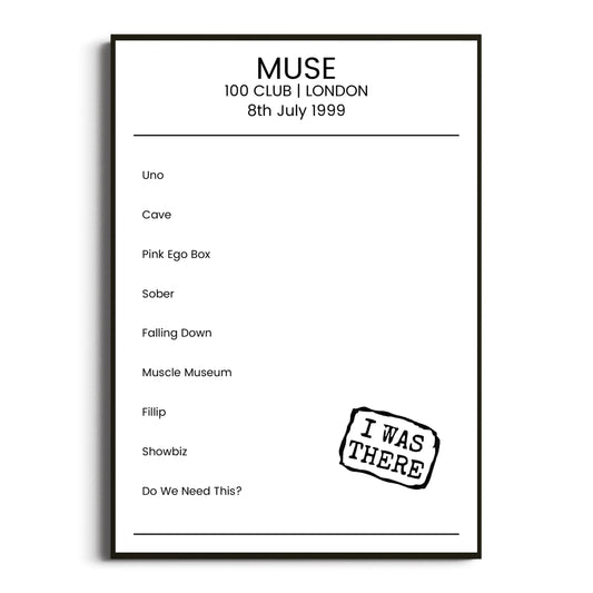 Muse London 08 July 1999 Setlist Poster