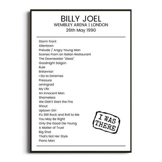 Billy Joel London 26 May 1990 Setlist Poster