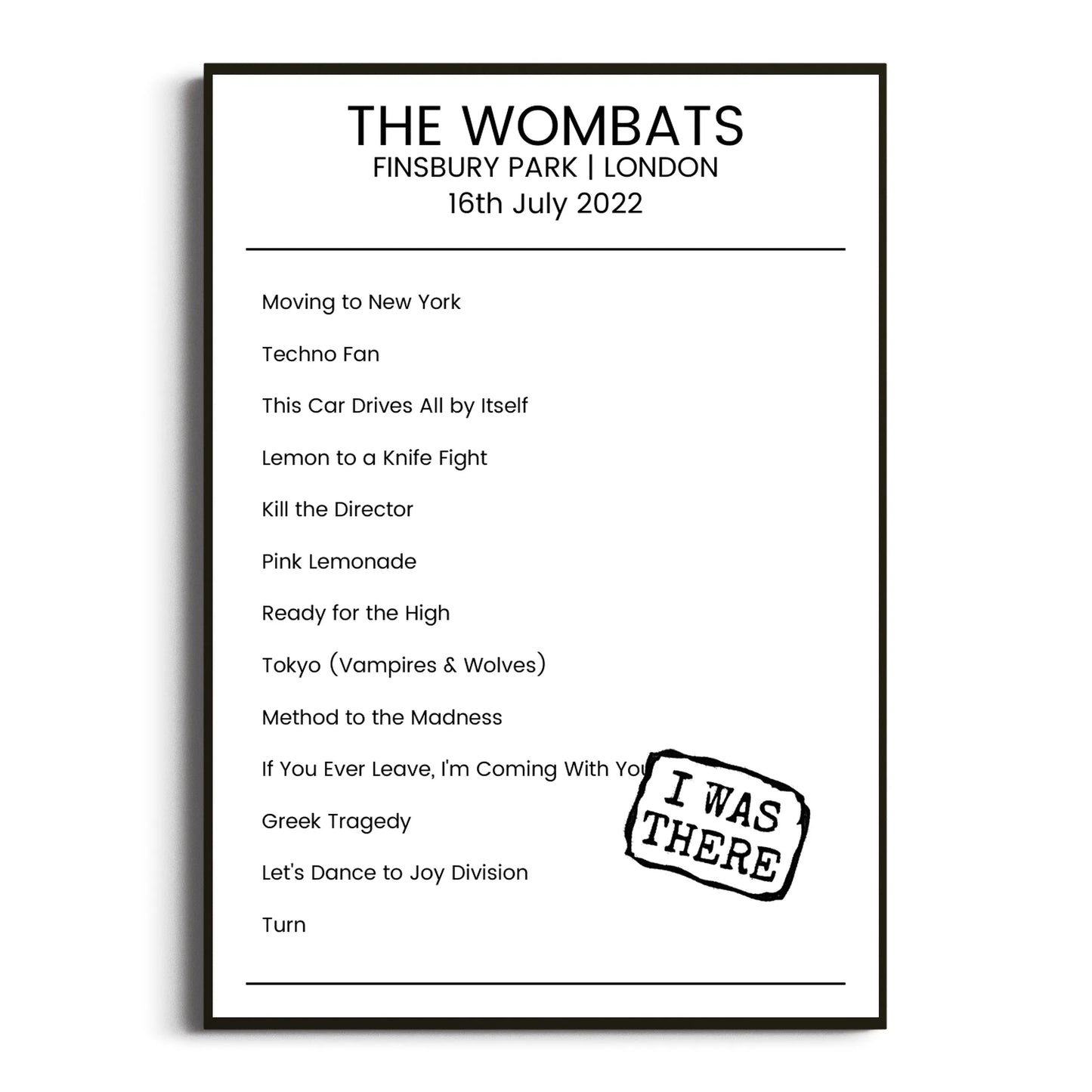 The Wombats London 16 July 2022 Setlist Poster