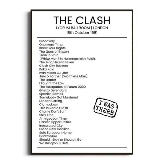 The Clash London 18 October 1981 Setlist Poster