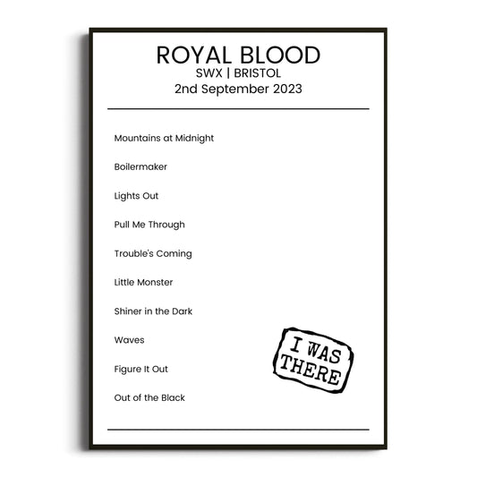 Royal Blood Bristol 02 September 2023 Setlist Poster