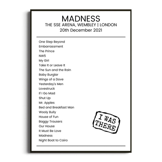 Madness London 20 December 2021 Setlist Poster