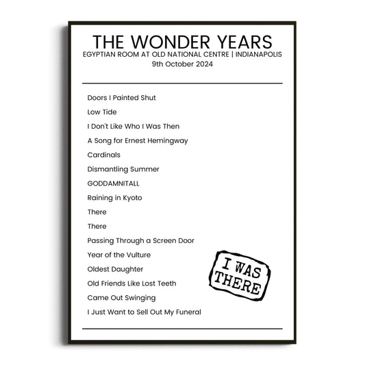 The Wonder Years Indianapolis 09 October 2024 Setlist Poster